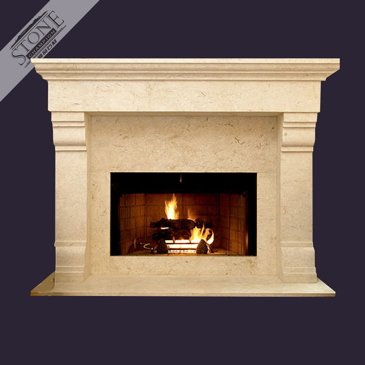 European classic beige limestone fireplace mantel