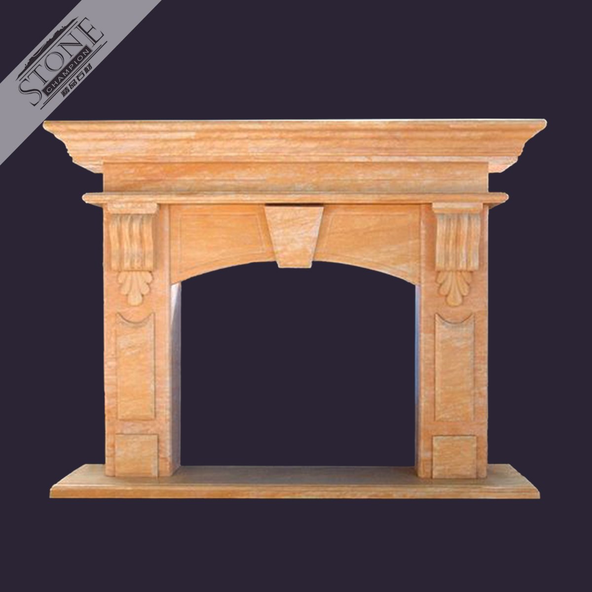 Solid yellow marble fireplace surround