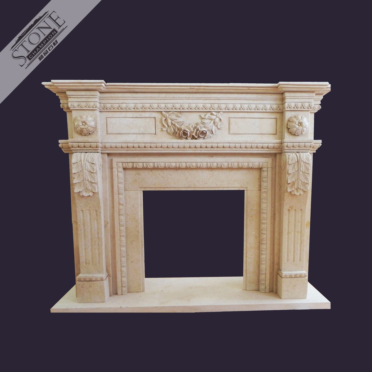 Golden color natural stone fireplace surround