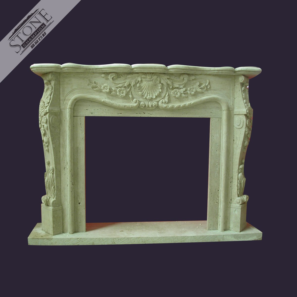 Classic French style beige color travertine fireplace