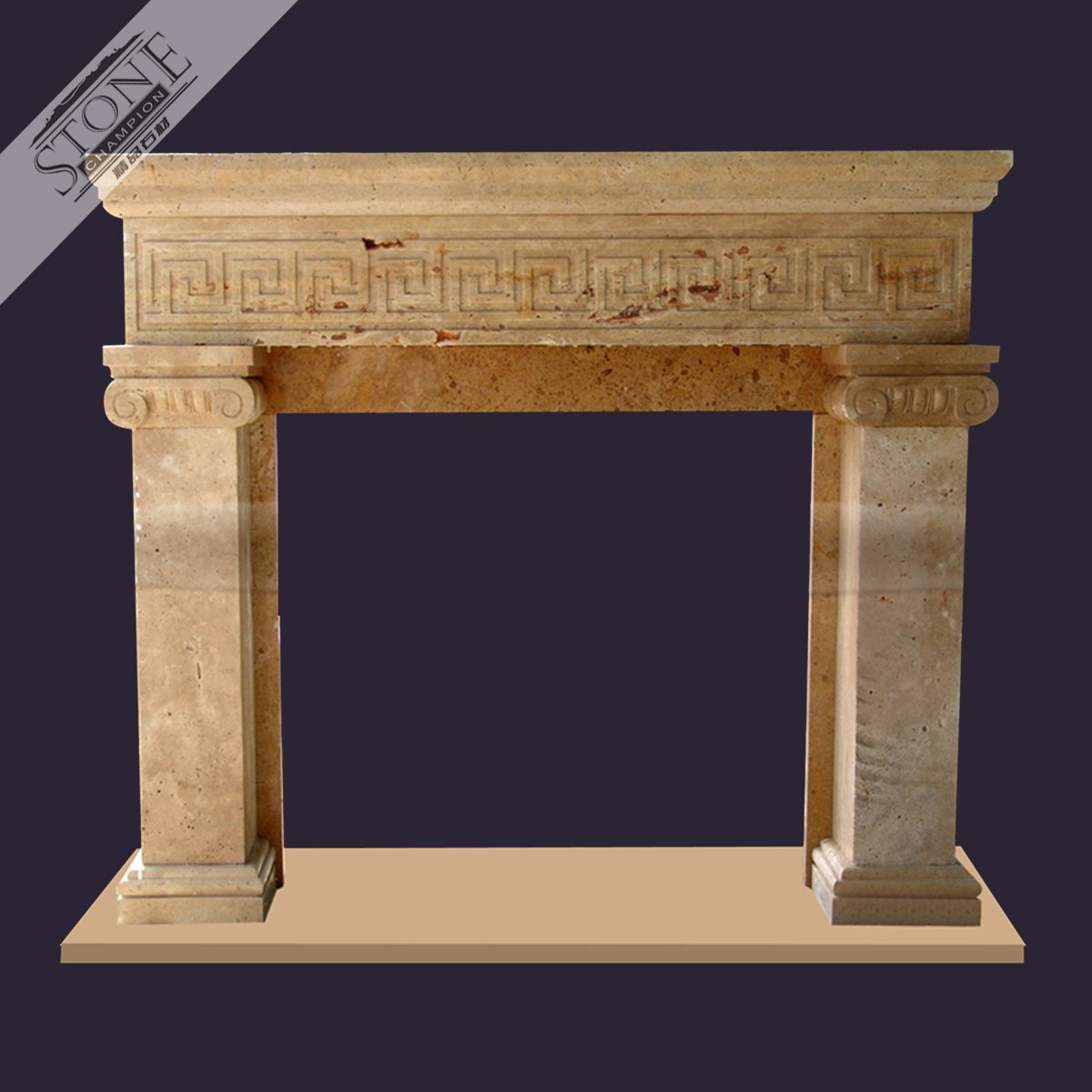 Oriental beige travertine decorative fireplace