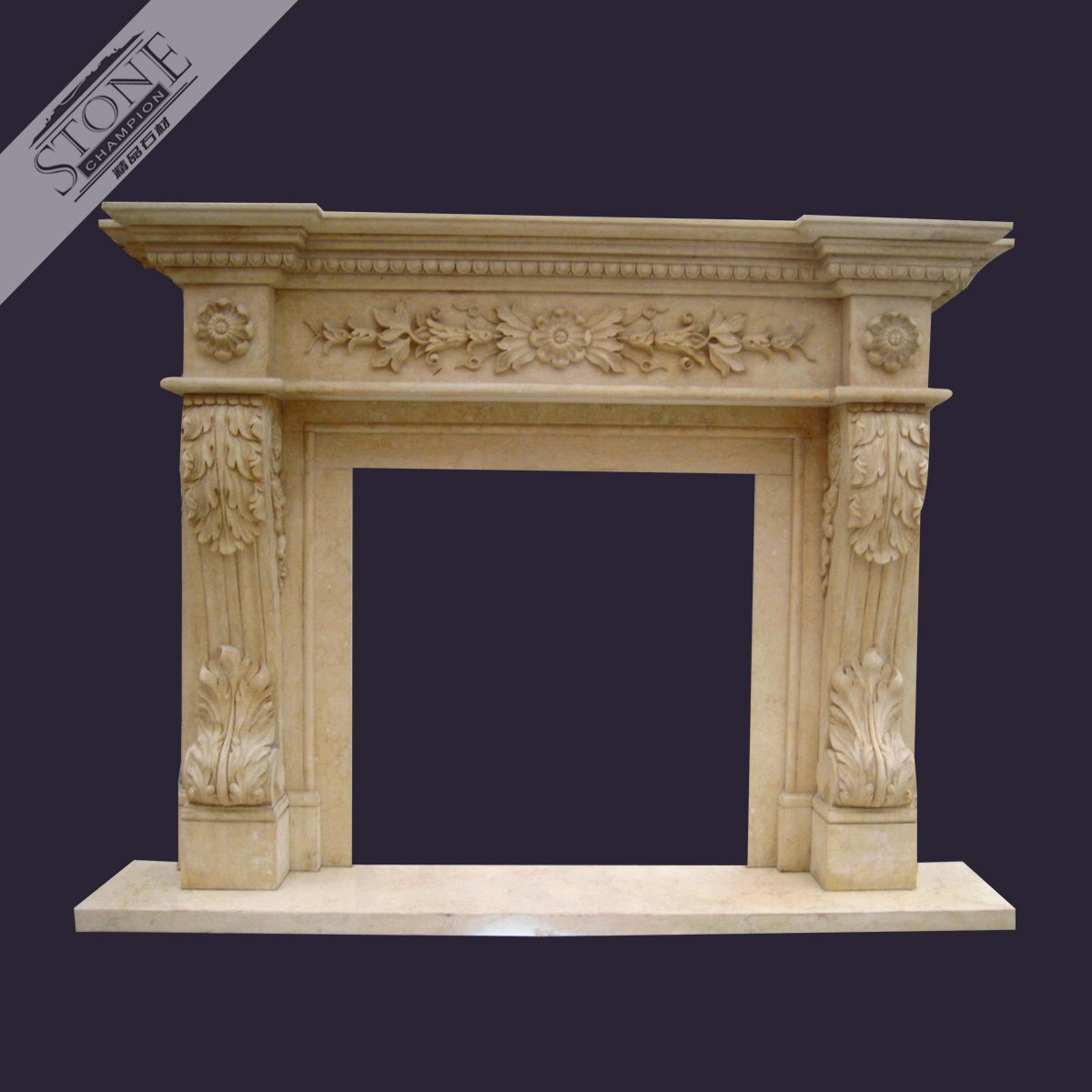 Large size carved gold limestone fireplace frame