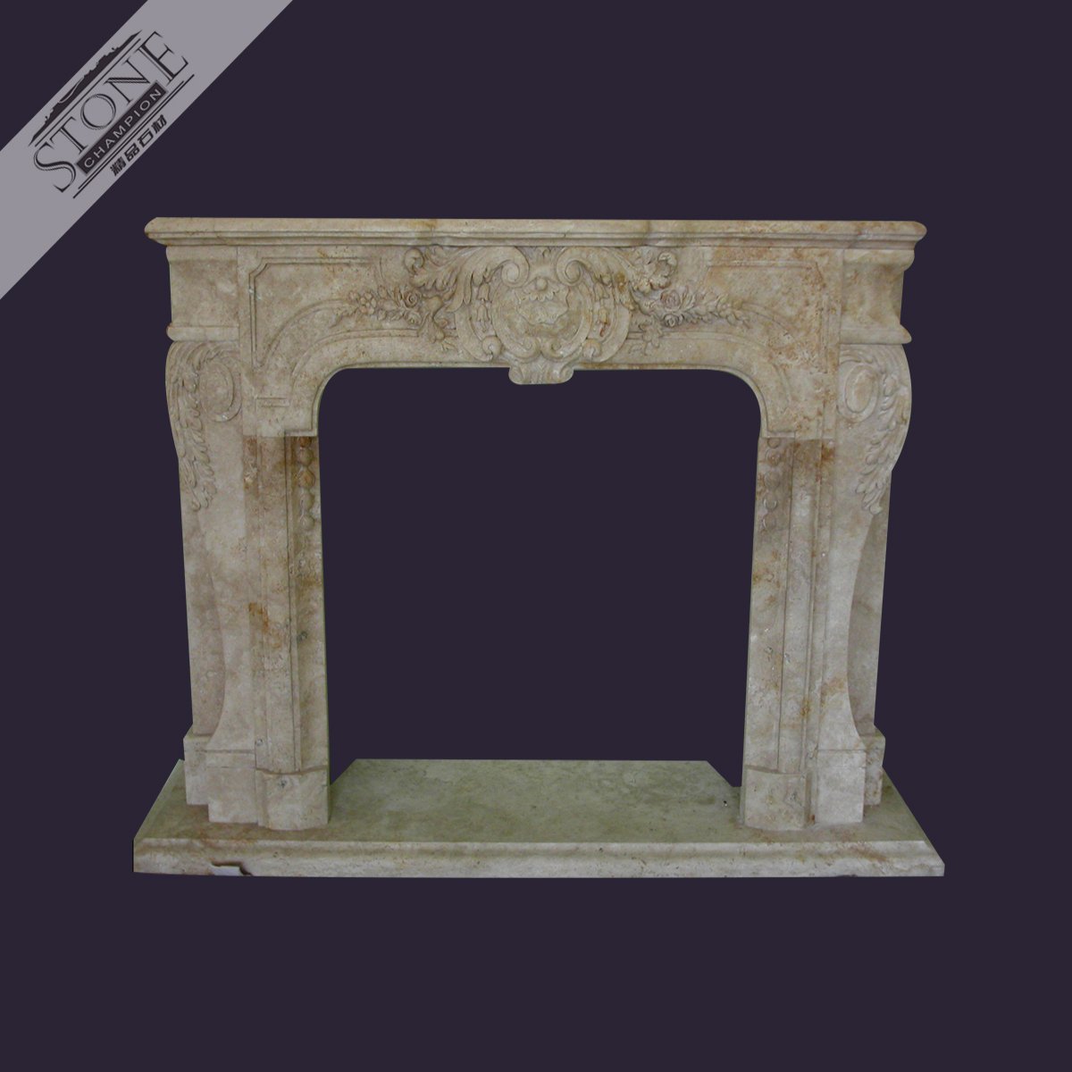 Antique look large size beige travertine fireplace surround