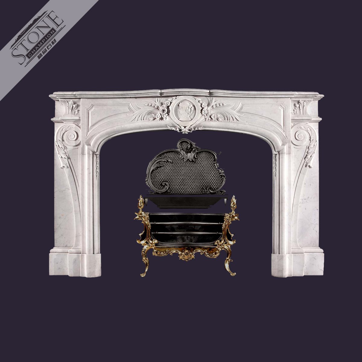 Customized big size white marble wall fireplace mantel