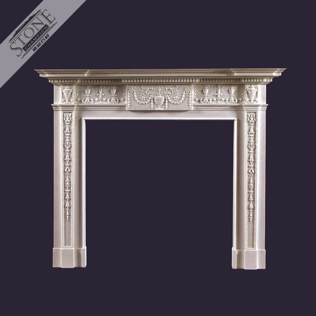 CNC machine carved sharp design limestone fireplace mantel