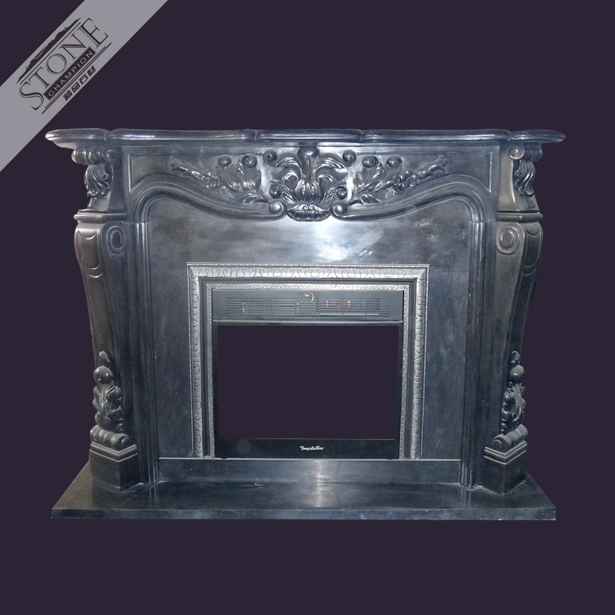 French style Louis XVI black marble fireplace surround