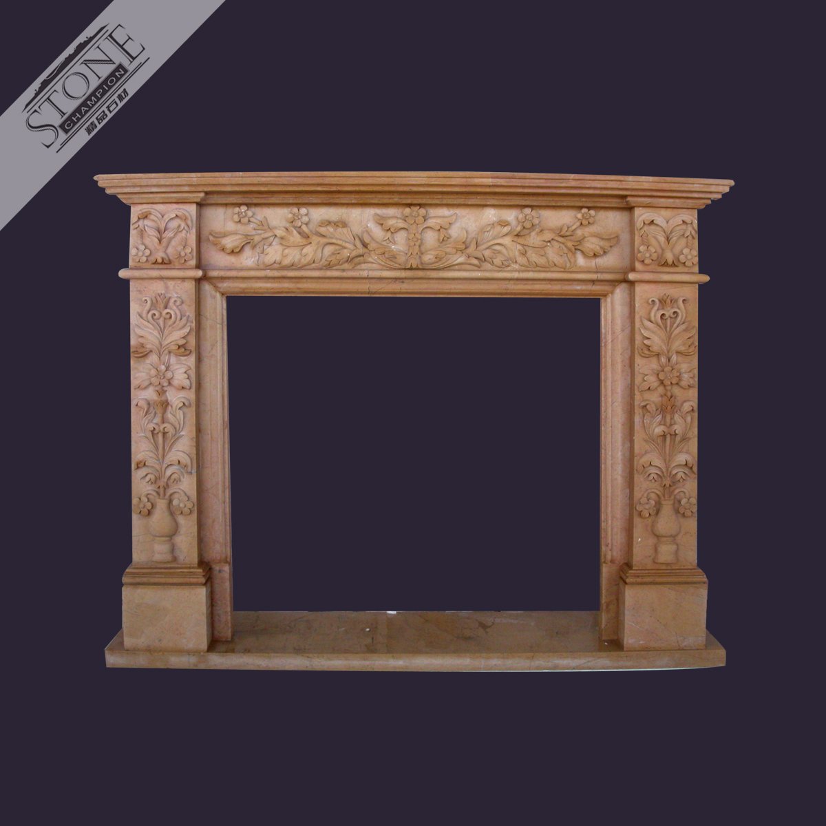 Hand carved yellow limestone fireplace surround for decorati