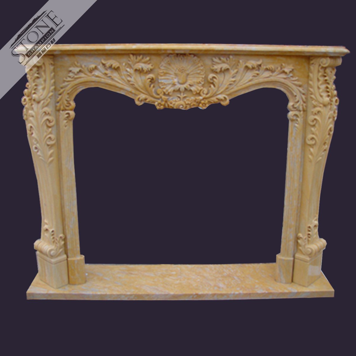 Simple carved french style golden color marble fireplace