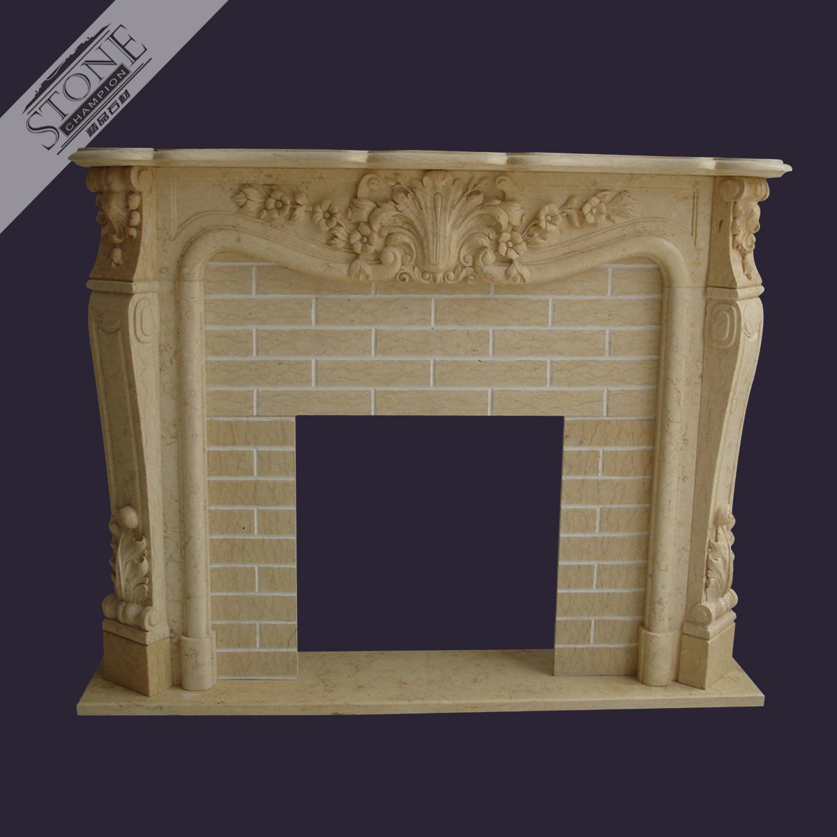 French style beige marble fireplace frame