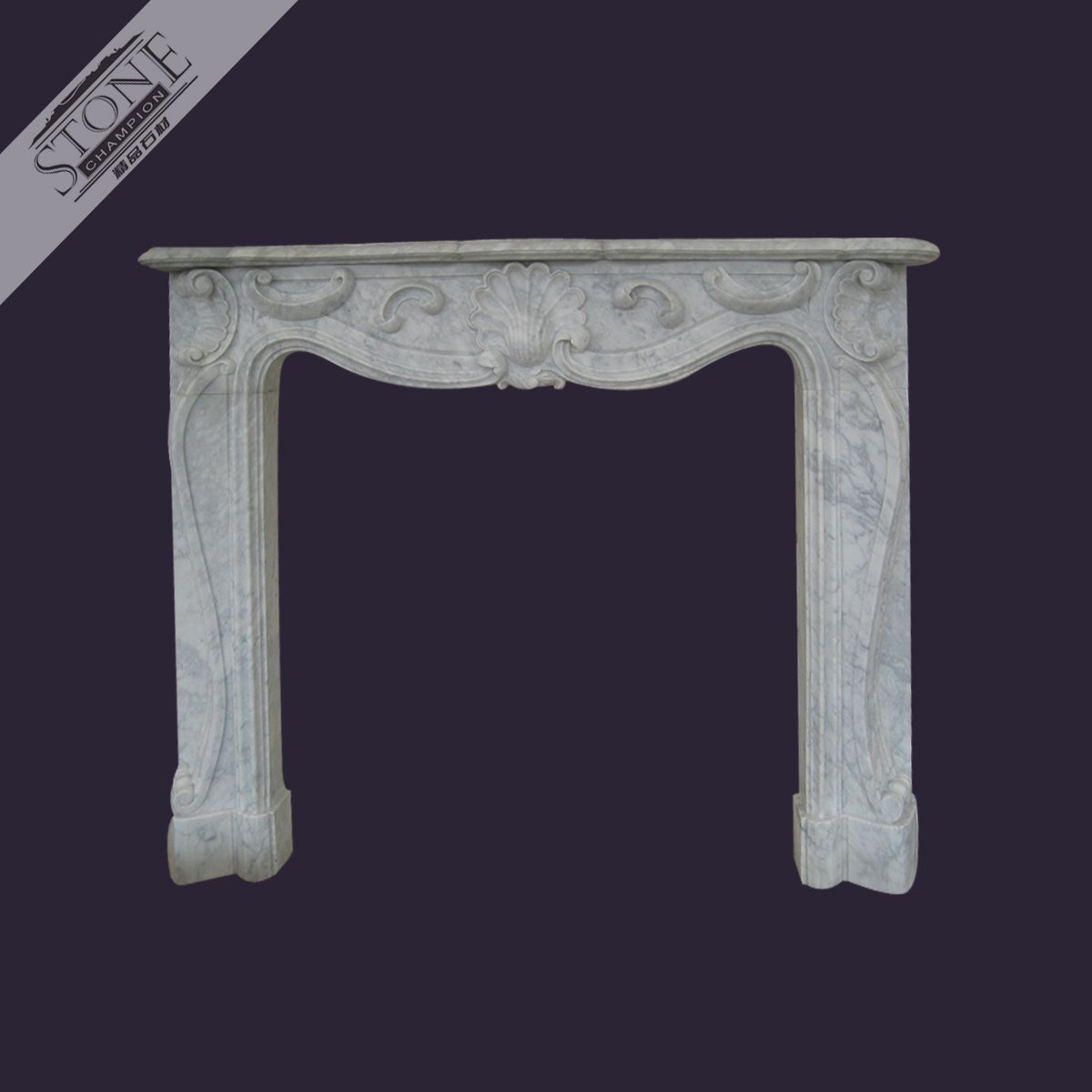 Hand carved Italian Carrara white marble fireplace mantel